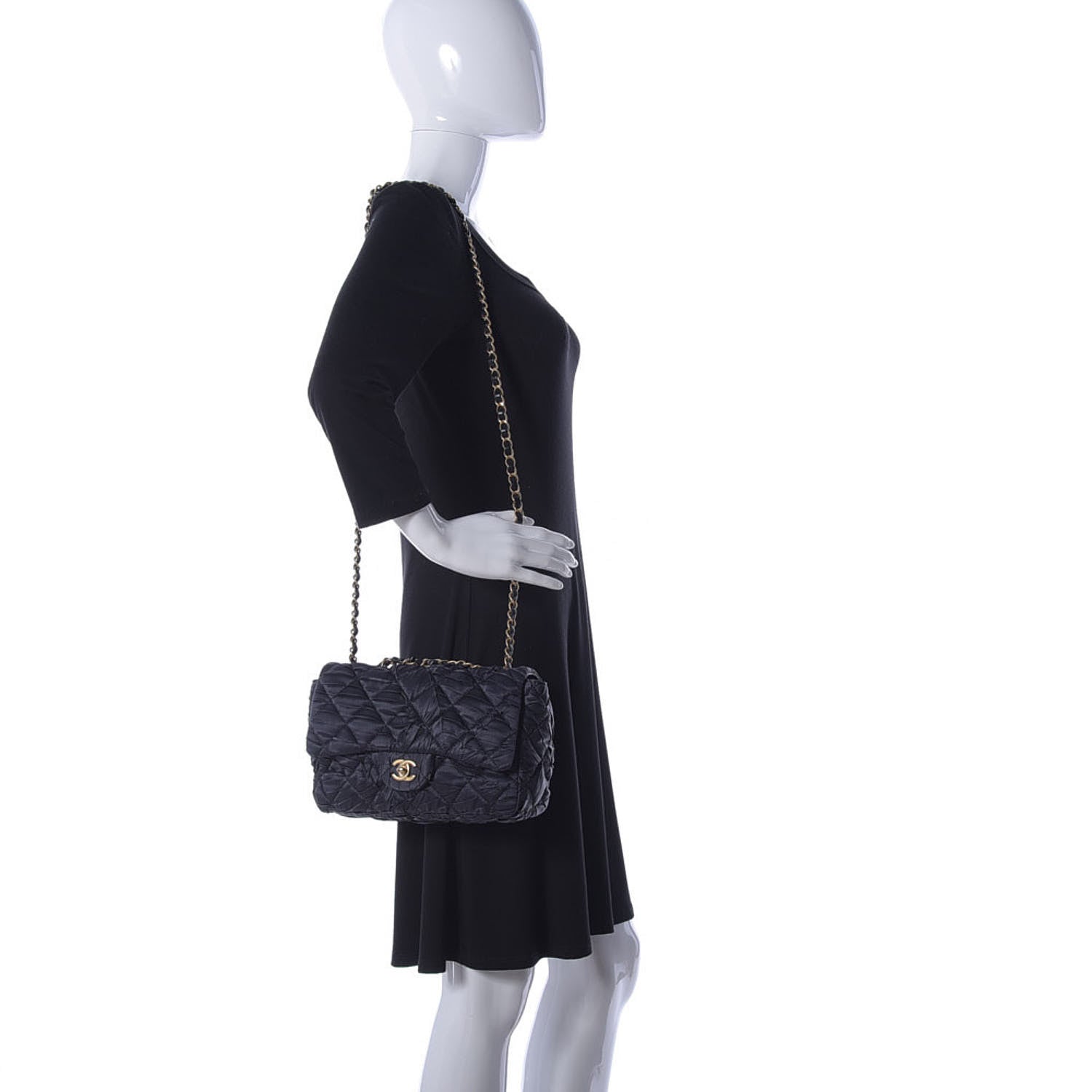 Chanel Satin Quilted Pleated Medium Single Flap Navy 2 of 10