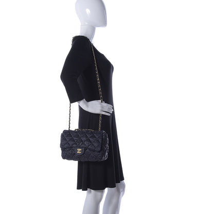 Chanel Satin Quilted Pleated Medium Single Flap Navy 2 of 10