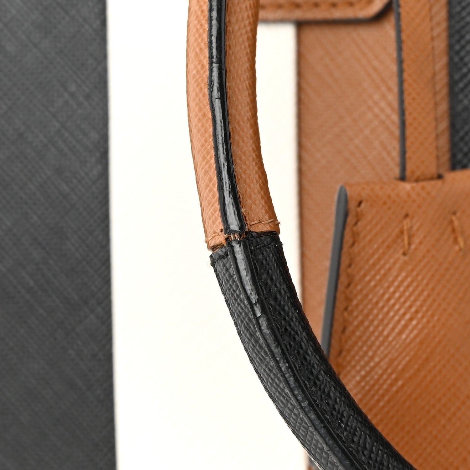 Prada Saffiano Baiadera Striped Medium Galleria Double Zip Tote Caramel Black White 19 of 19
