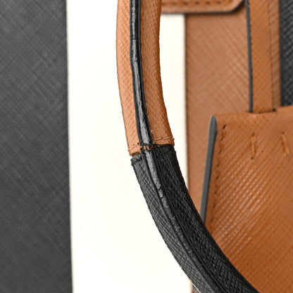 Prada Saffiano Baiadera Striped Medium Galleria Double Zip Tote Caramel Black White 19 of 19