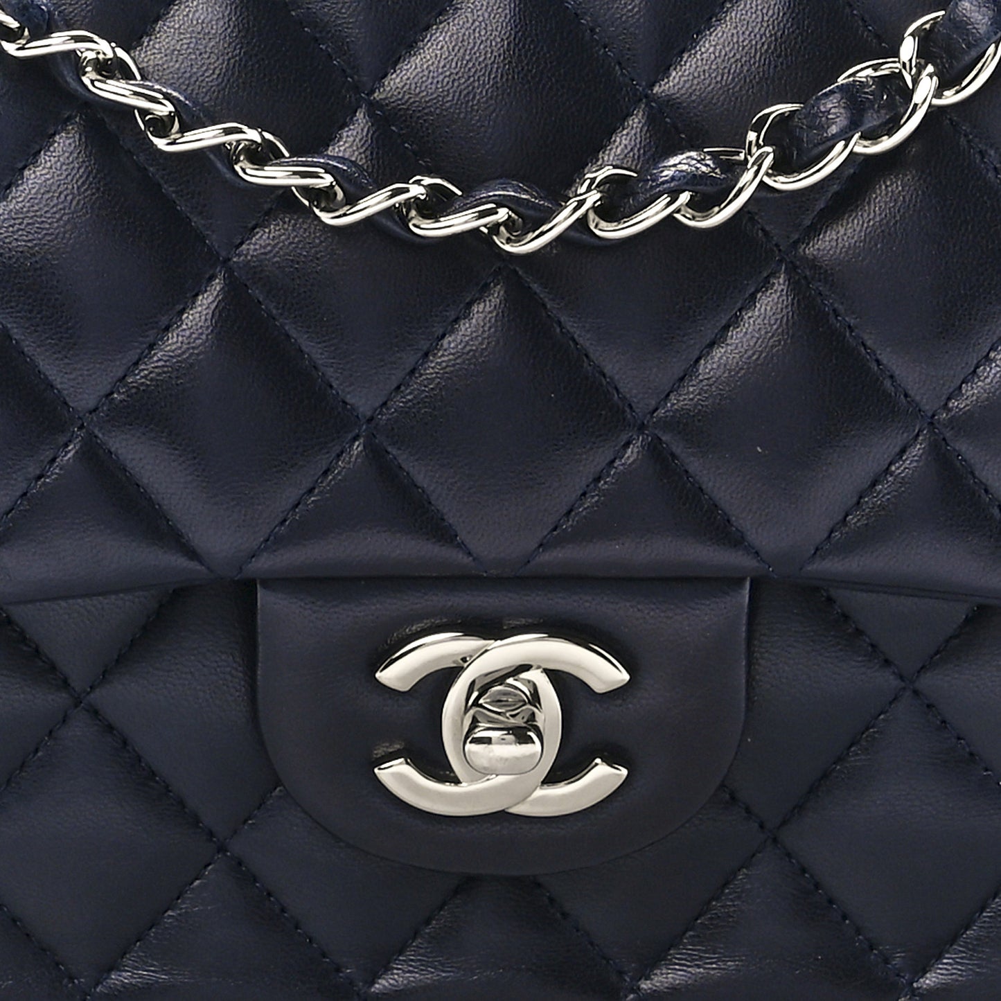 Lambskin Quilted Medium Double Flap Navy