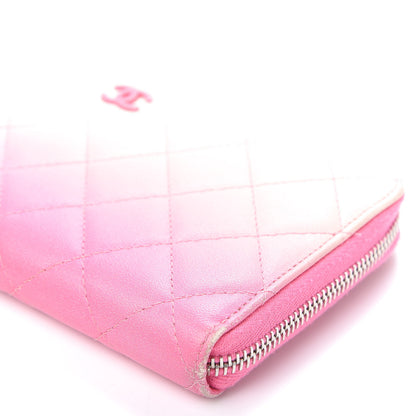 Chanel Ombre Patent Calfskin Quilted Large Gusset Zip Around Wallet Pink 7 of 14