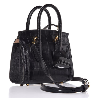 Alexander McQueen Calfskin Crocodile Embossed Mini Heroine 21 Black 3 of 9