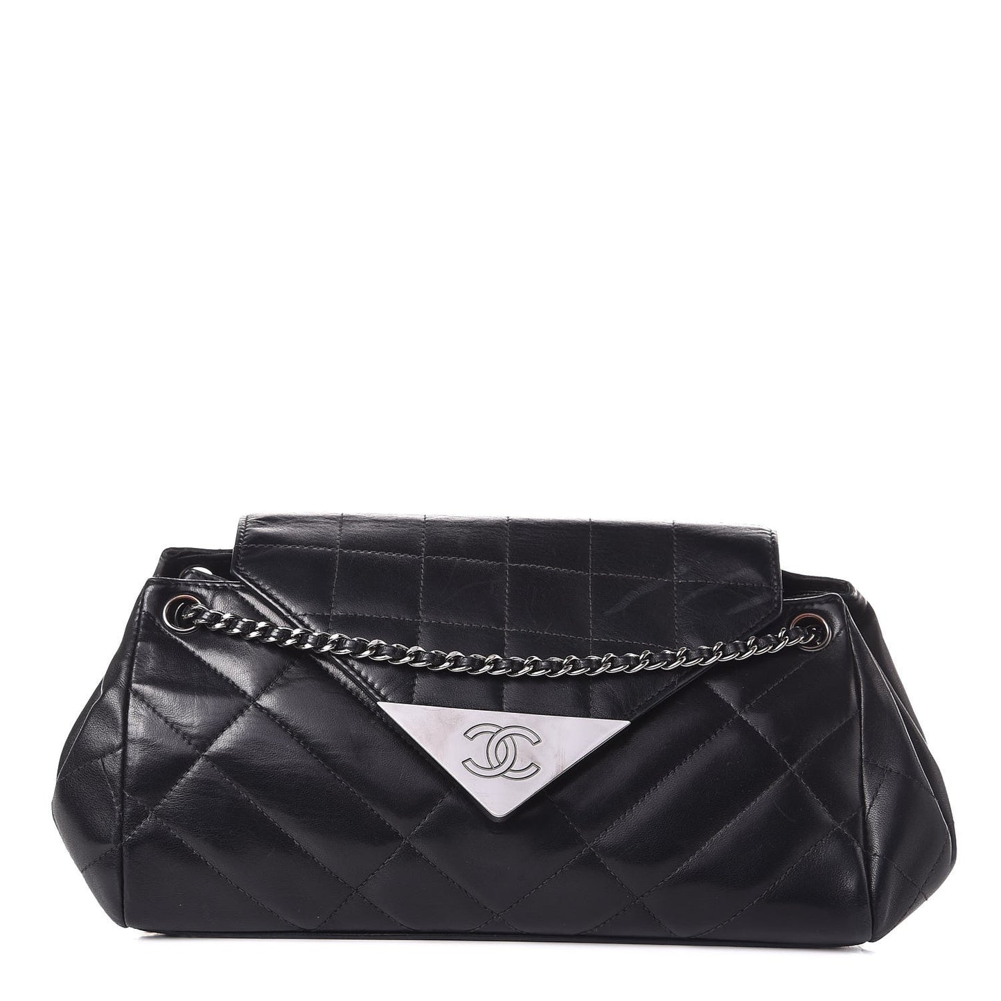 Calfskin Chocolate Bar Quilted Accordion Flap Black