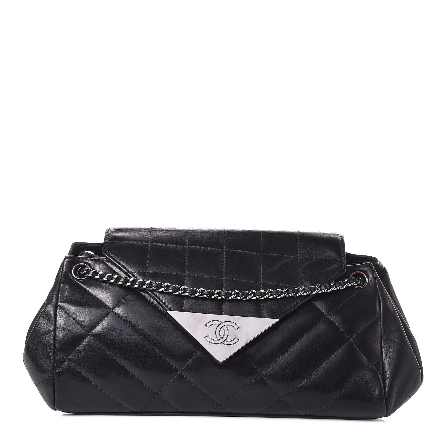 Chanel Calfskin Chocolate Bar Quilted Accordion Flap Black 1 of 12