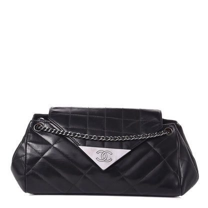 Chanel Calfskin Chocolate Bar Quilted Accordion Flap Black 1 of 12