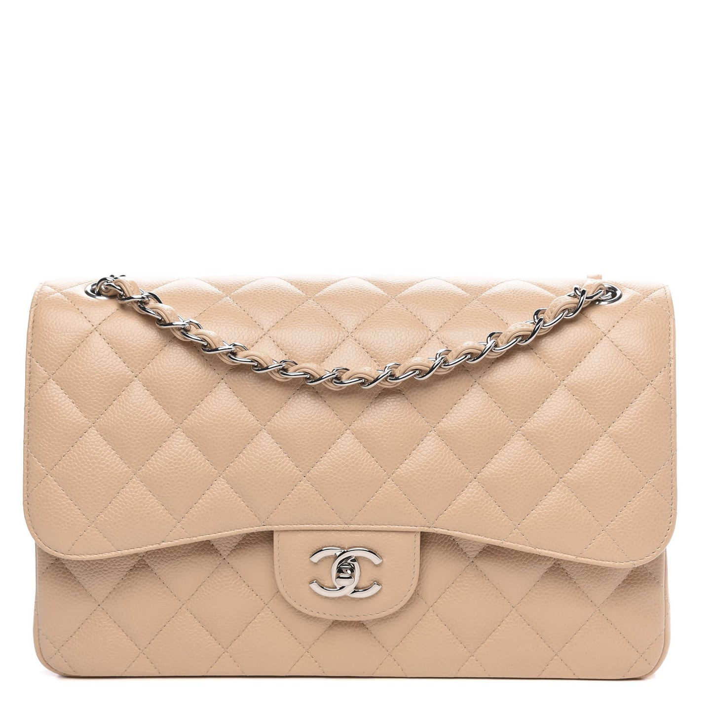 Caviar Quilted Jumbo Double Flap Beige Clair