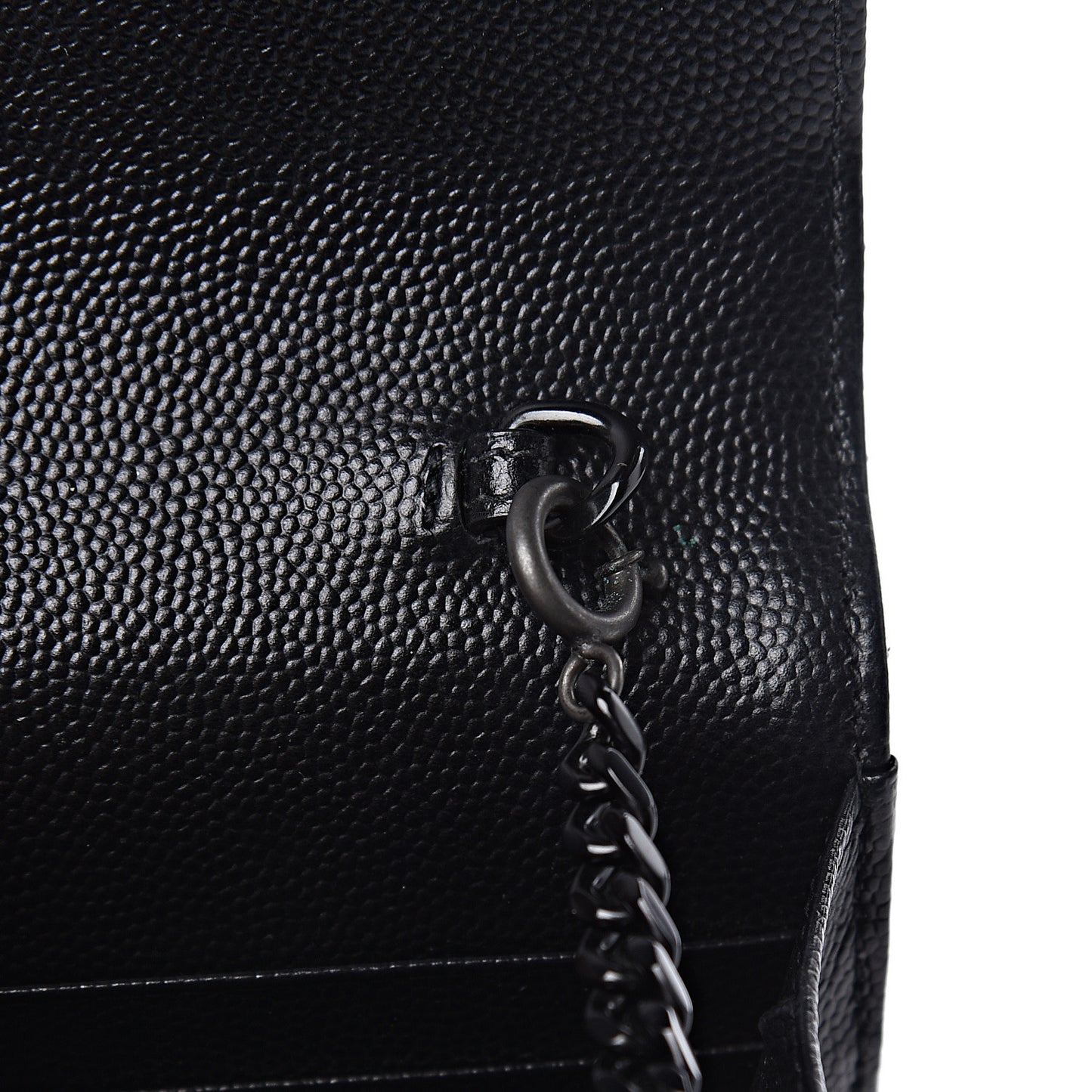Grain De Poudre Matelasse Chevron Monogram Envelope Chain Wallet Black