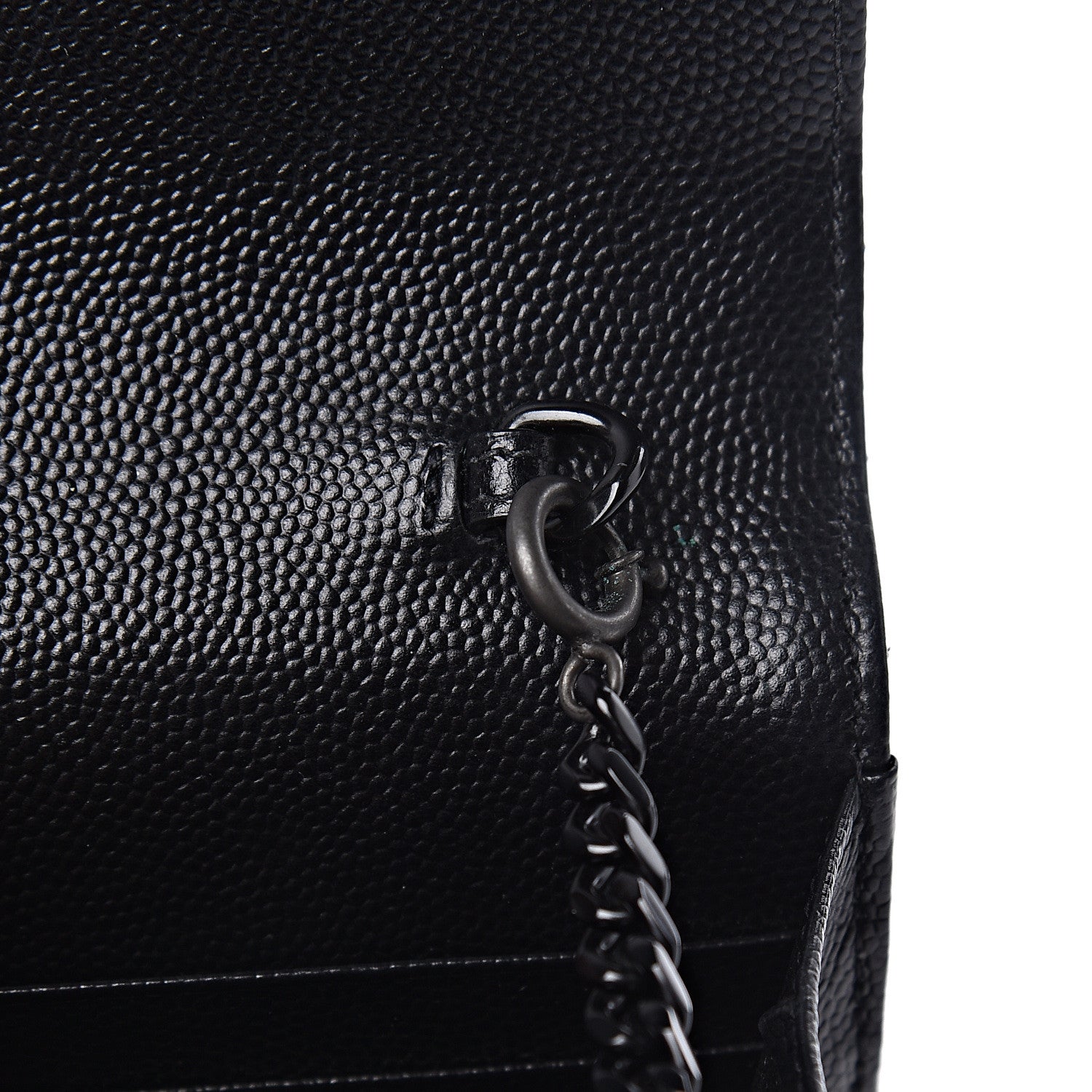 Saint Laurent Grain De Poudre Matelasse Chevron Monogram Envelope Chain Wallet Black 9 of 16