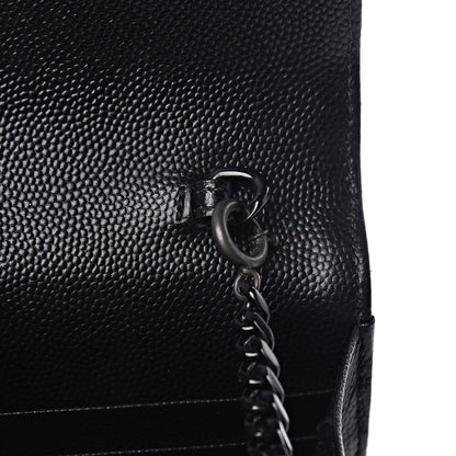 Saint Laurent Grain De Poudre Matelasse Chevron Monogram Envelope Chain Wallet Black 9 of 16