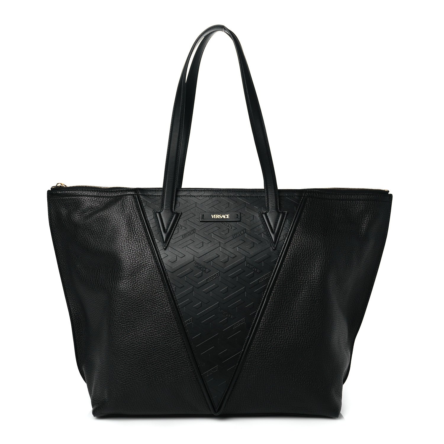 Versace Grained Calfskin Large V Greca Signature Tote Bag Black 1 of 9