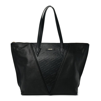 Versace Grained Calfskin Large V Greca Signature Tote Bag Black 1 of 9