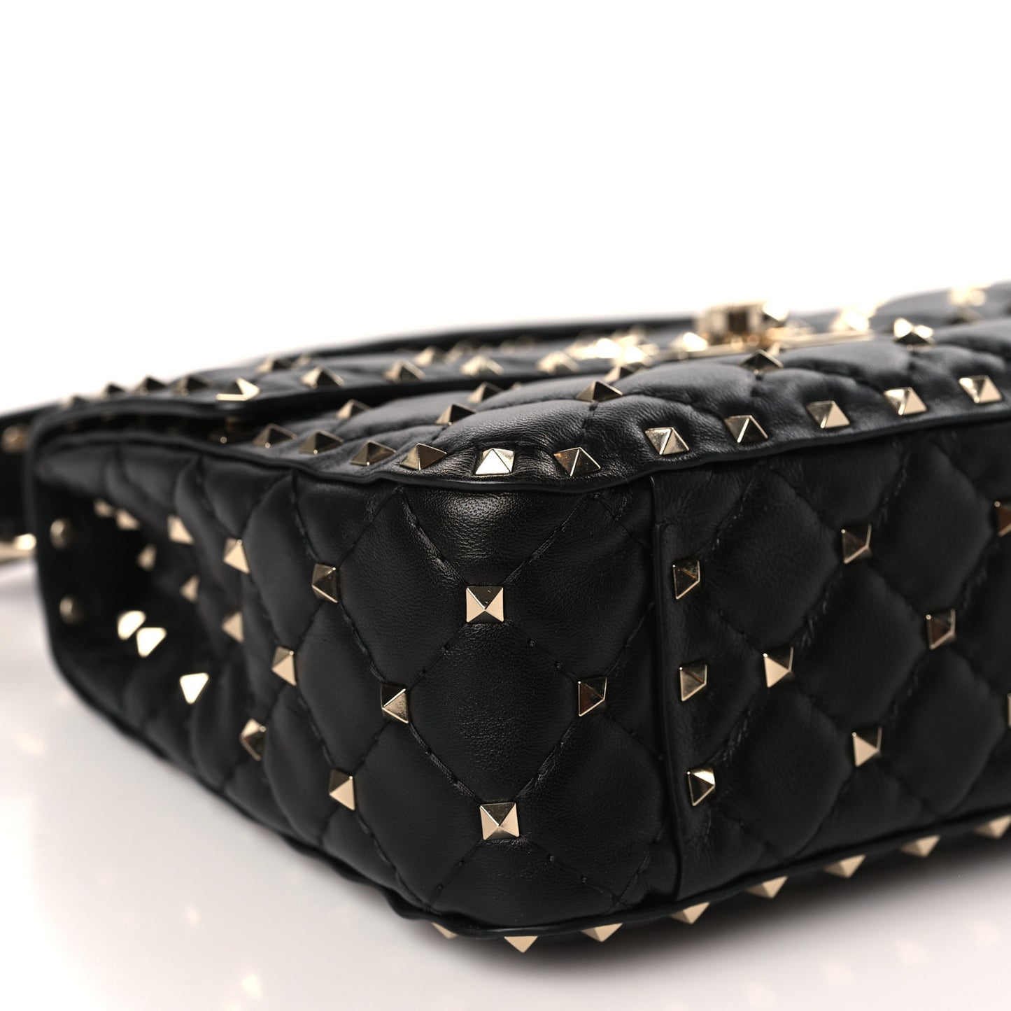Lambskin Medium Rockstud Spike Shoulder Bag Black