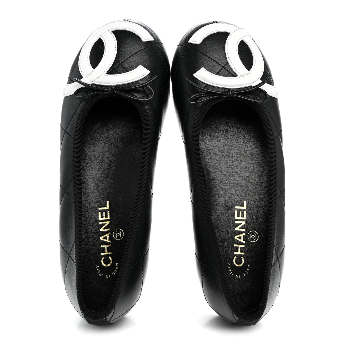 Lambskin Quilted CC Cambon Ballet Flats 40 Black White