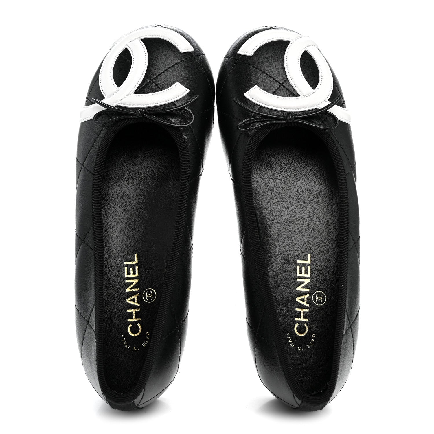Chanel Lambskin Quilted CC Cambon Ballet Flats 40 Black White 5 of 10