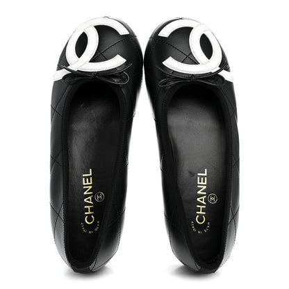 Chanel Lambskin Quilted CC Cambon Ballet Flats 40 Black White 5 of 10