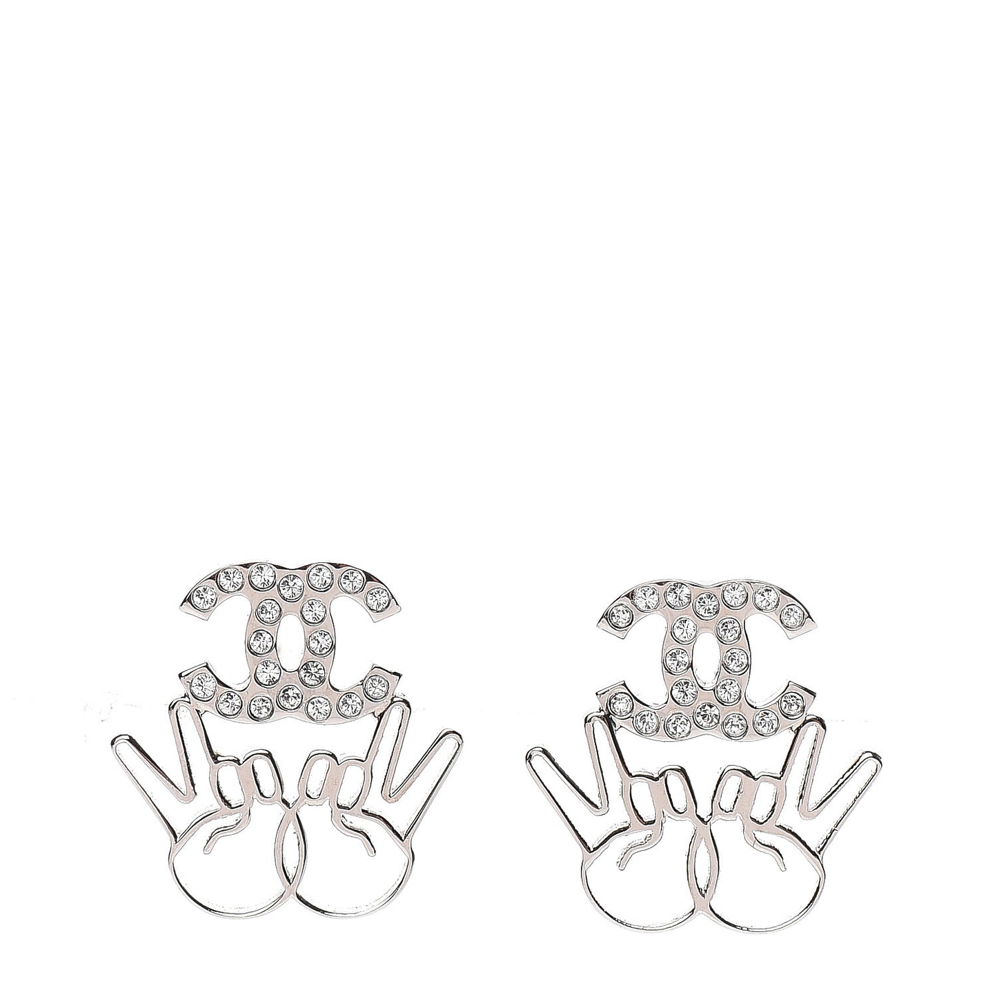 Crystal CC Peace Sign Emoji Earrings Silver