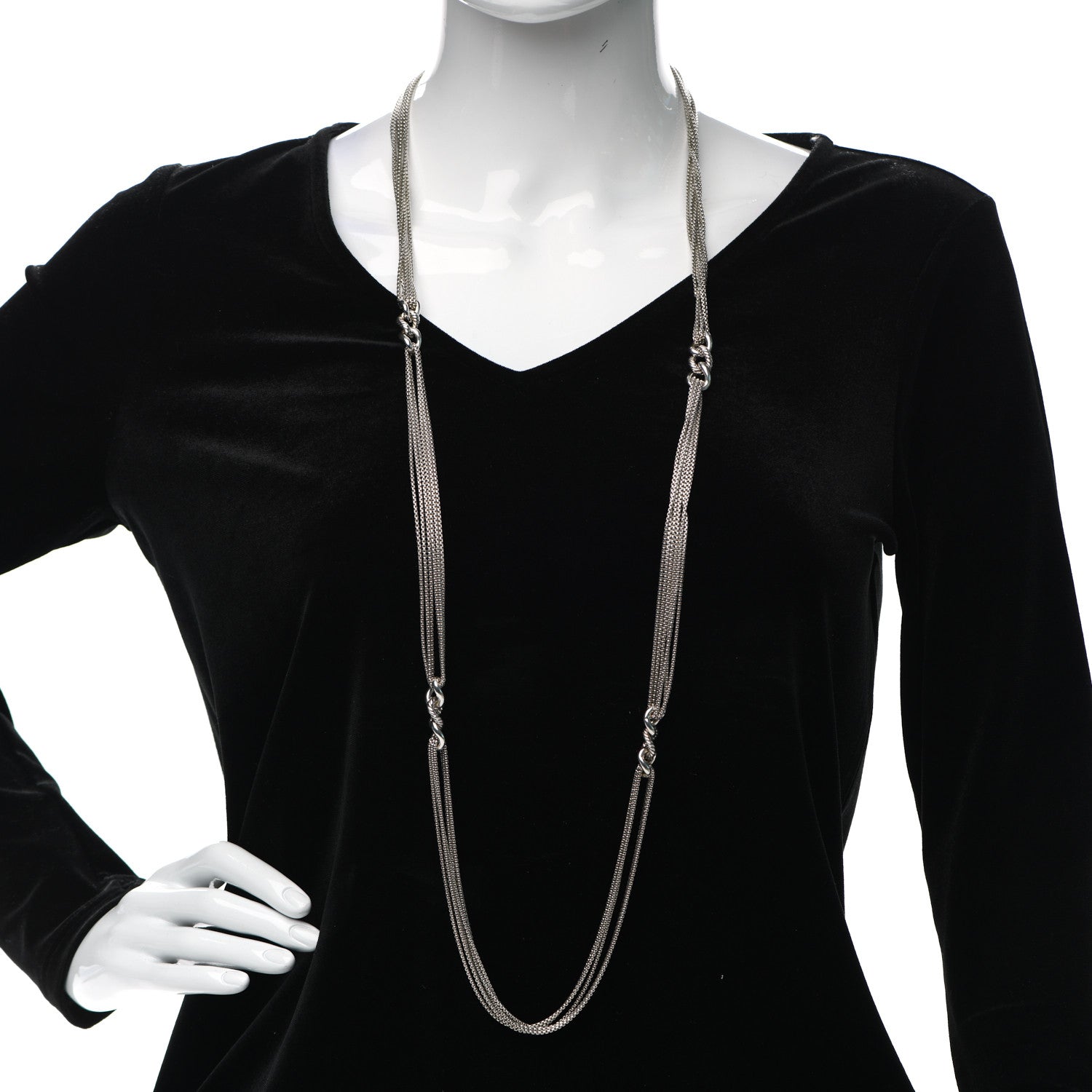 David Yurman Sterling Silver Multi Strand Cable Curb Link Necklace 2 of 5