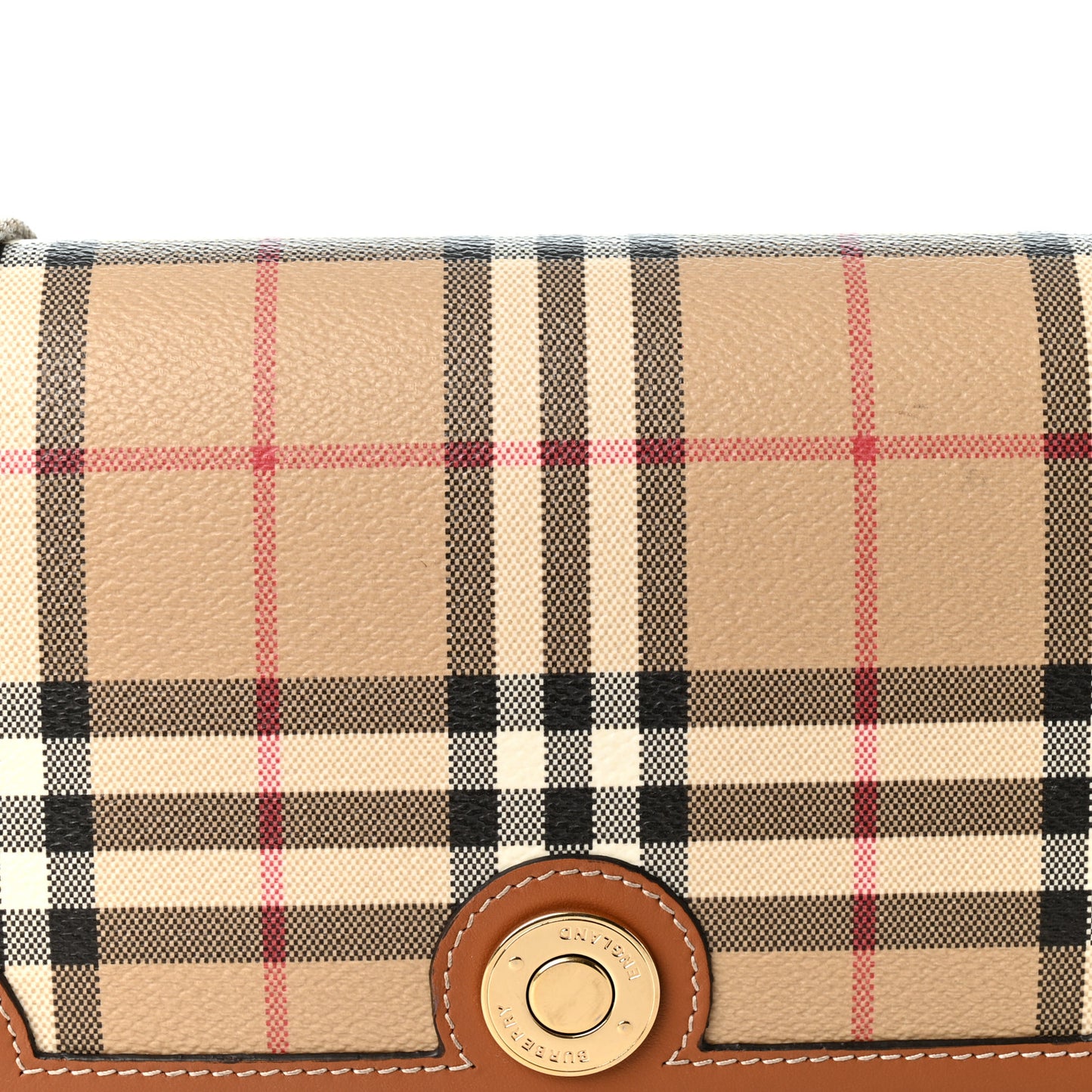 Coated Canvas Calfskin Vintage Check Small Note Crossbody Bag Briar Brown