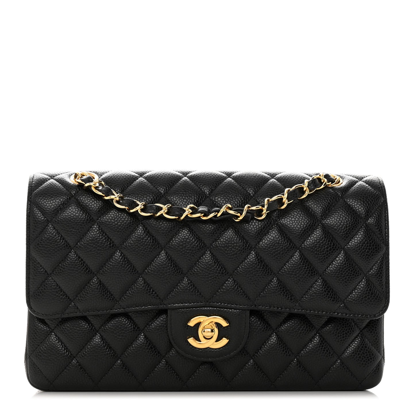 Caviar Quilted Medium Double Flap Black