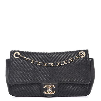 Chanel Calfskin Chevron Quilted Medium Surpique Flap Black 1 of 8