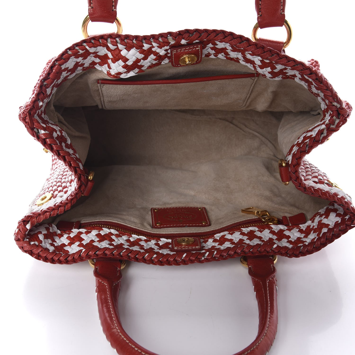 Prada Goatskin Woven Tote Red White 5 of 10