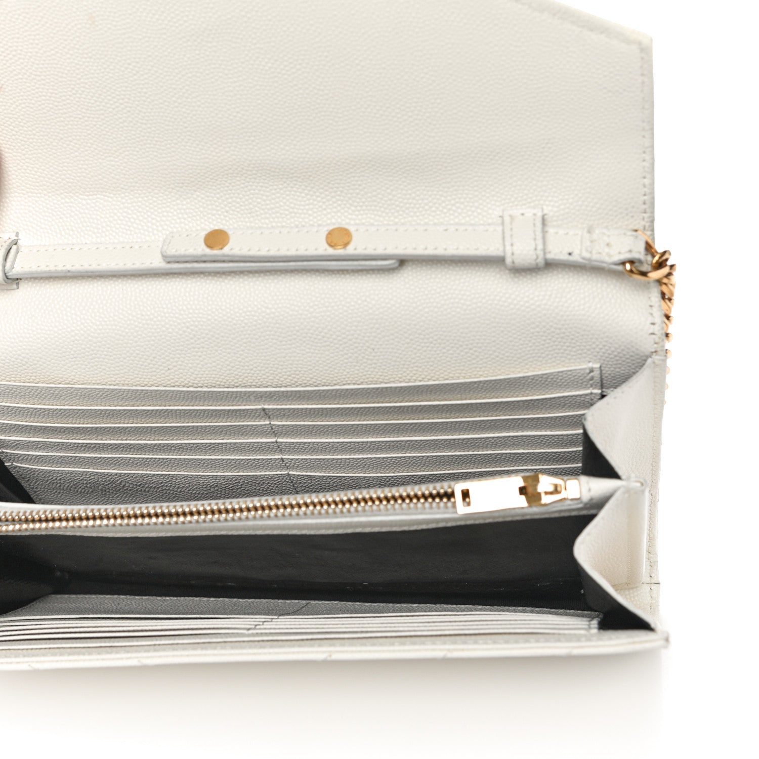 Saint Laurent Grain De Poudre Matelasse Chevron Monogram Chain Wallet White 4 of 20