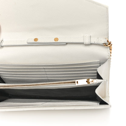 Saint Laurent Grain De Poudre Matelasse Chevron Monogram Chain Wallet White 4 of 20