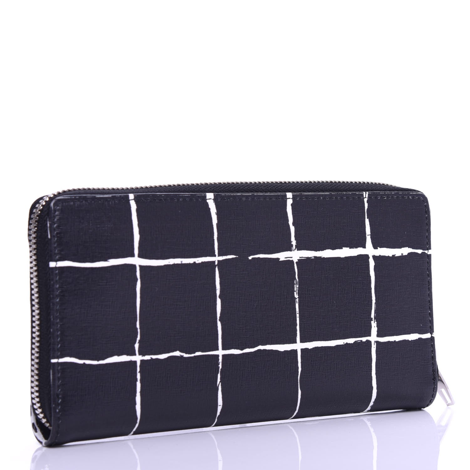 Balenciaga Saffiano Square Check Continental Zip Around Wallet Black White 3 of 6