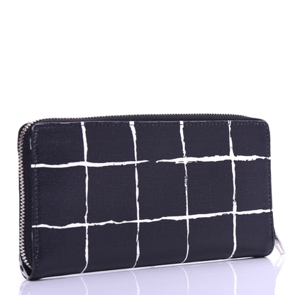 Balenciaga Saffiano Square Check Continental Zip Around Wallet Black White 3 of 6