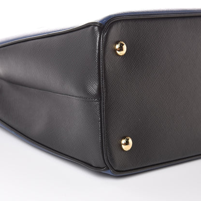 Prada Saffiano Lux Bi-Color Medium Tote Bluette Black 10 of 13