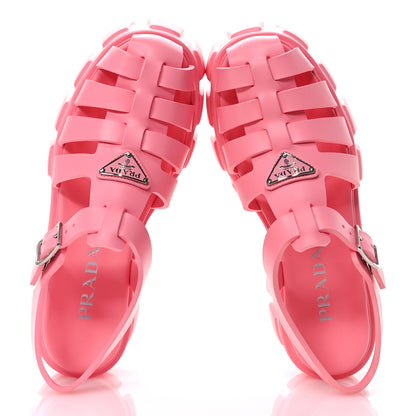 Prada Foam Rubber Metal Triangle Logo Monolith 55mm Cage Sandals 41 Begonia 2 of 8