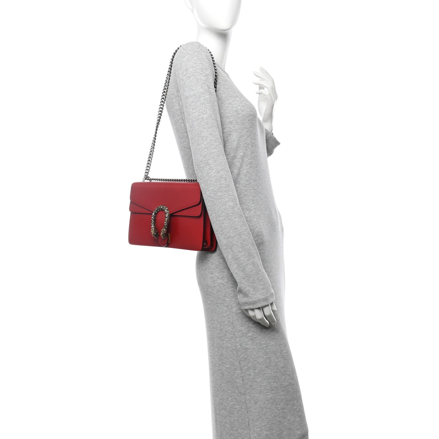 Gucci Dollar Calfskin Swarovski Crystal Small Dionysus Shoulder Bag Hibiscus Red 2 of 15