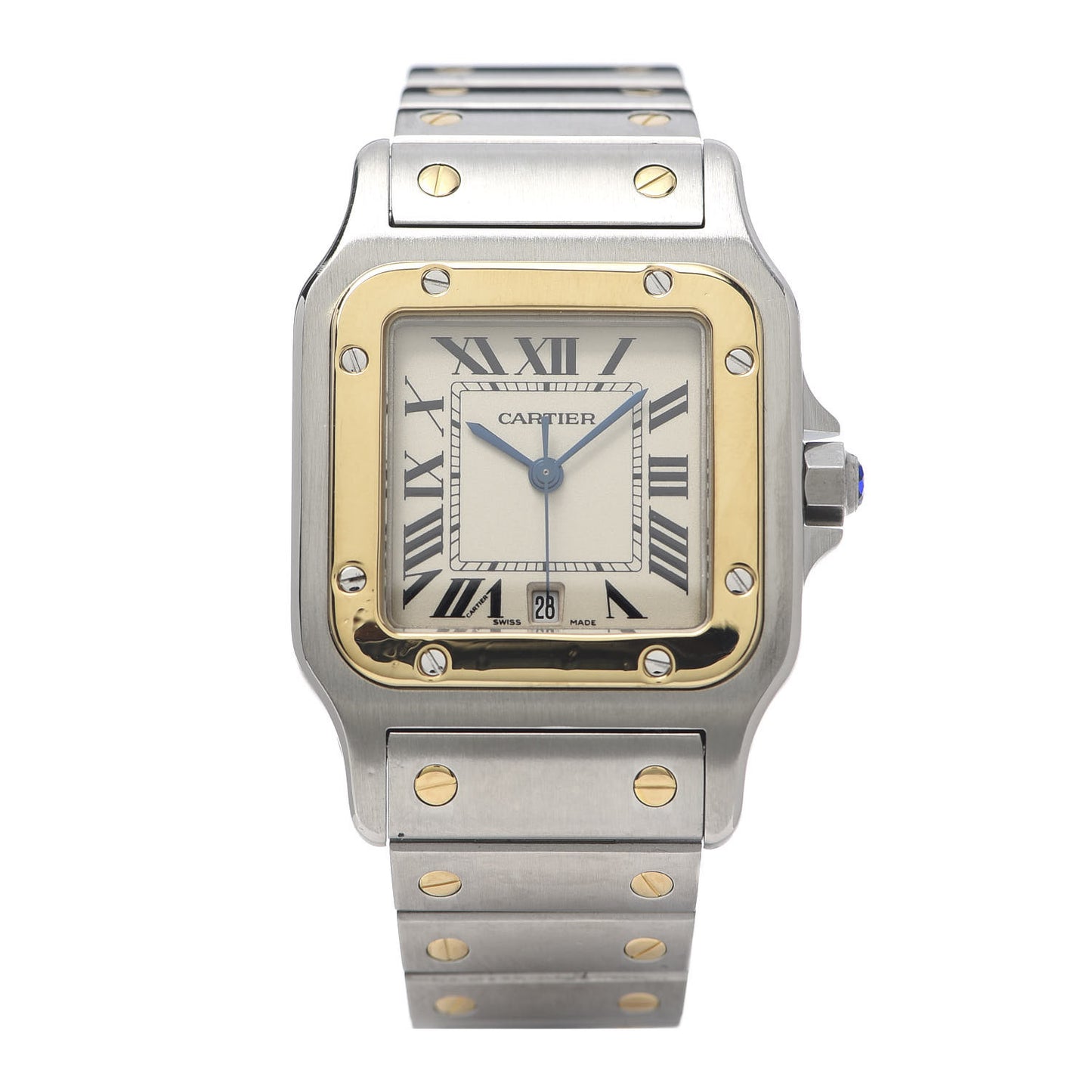 Stainless Steel 18K Yellow Gold 29mm Santos De Galbee Quartz Watch