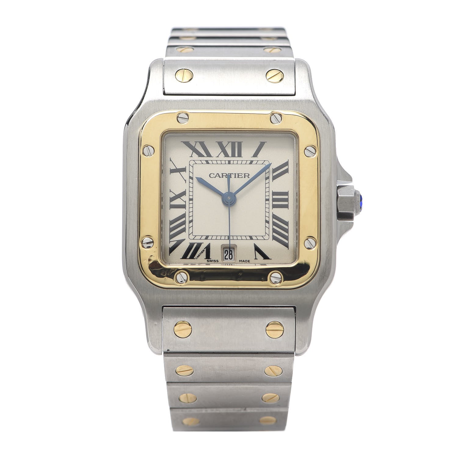 Cartier Stainless Steel 18K Yellow Gold 29mm Santos De Galbee Quartz Watch 1 of 6