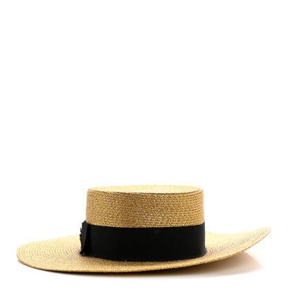 Gucci Glittered Straw Grosgrain Wide Brim Hat XS Gold Black 3 of 11