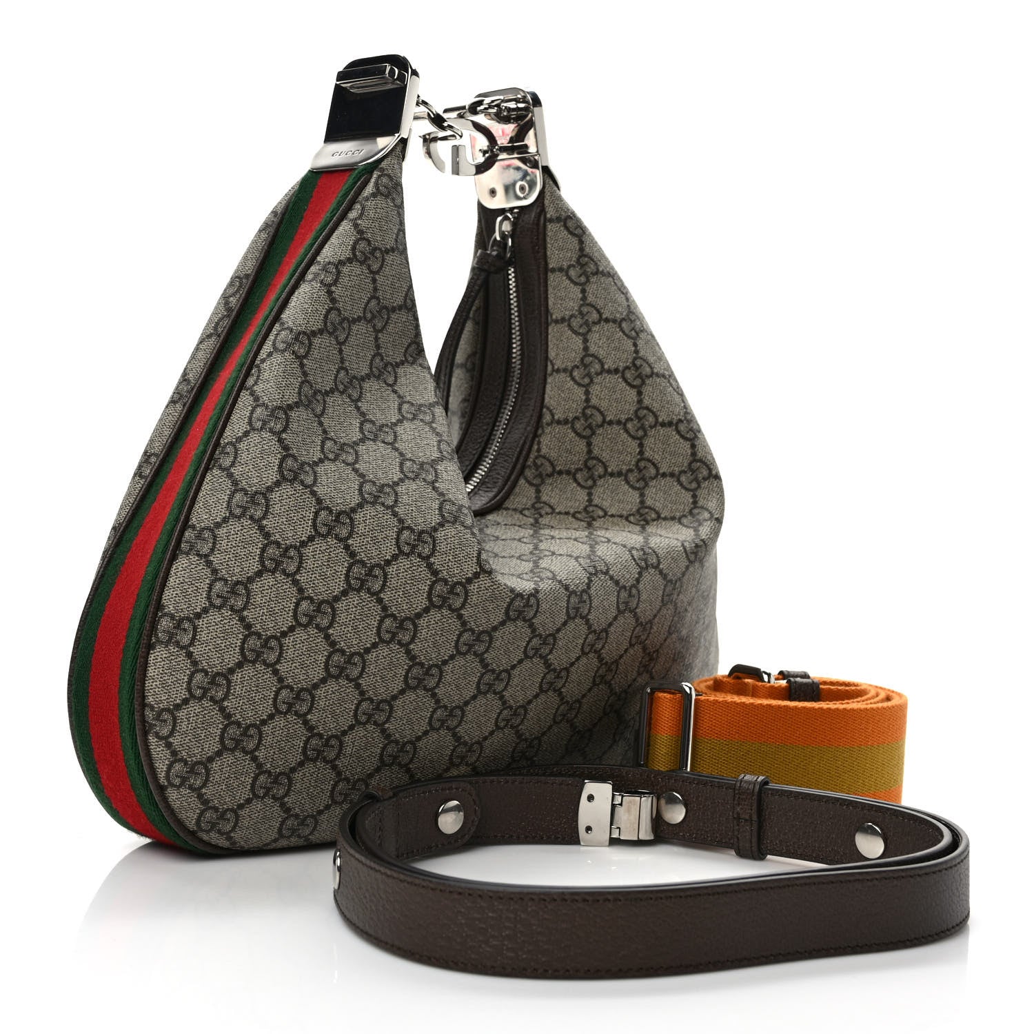 Gucci GG Supreme Monogram Textured Calfskin Web Large Attache Shoulder Bag Beige Ebony New Acero 3 of 8