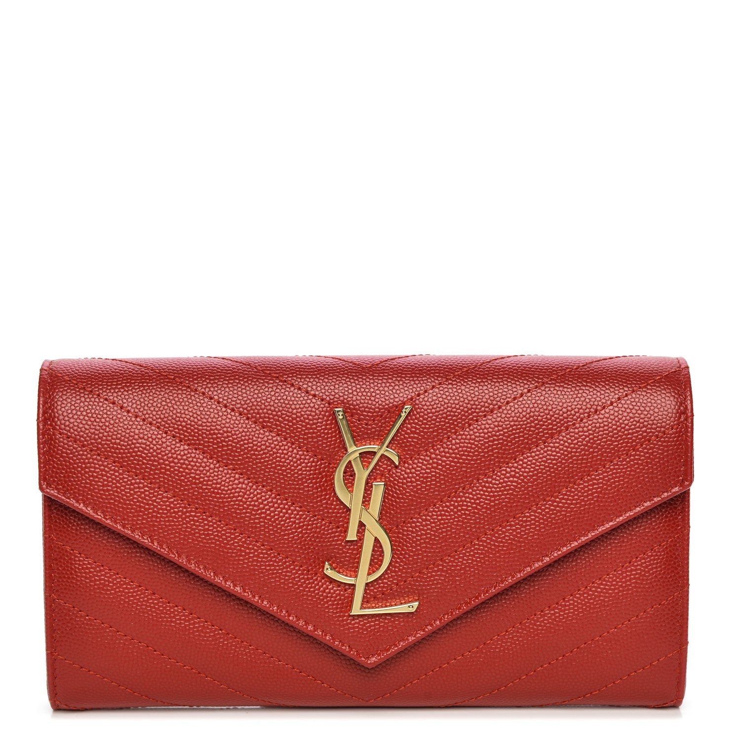 Saint Laurent Grain De Poudre Matelasse Chevron Monogram Flap Wallet New Red 1 of 7