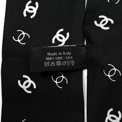 Chanel Silk Logo Slim Bandeau Scarf Black White 4 of 4