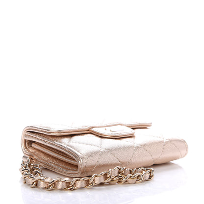 Chanel Metallic Lambskin Quilted Flap Card Holder Chain Wristlet Gold 4 of 9