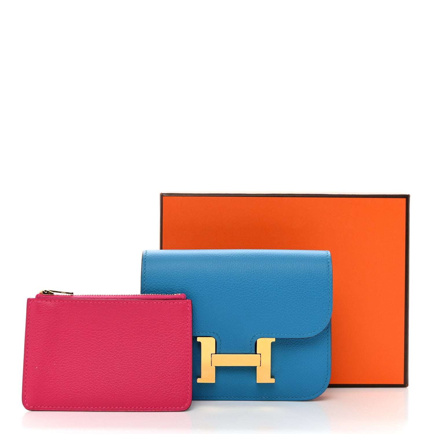 Hermes Evercolor Bi-Color Constance Slim Wallet Bleu Frida Rose Mexico 9 of 9