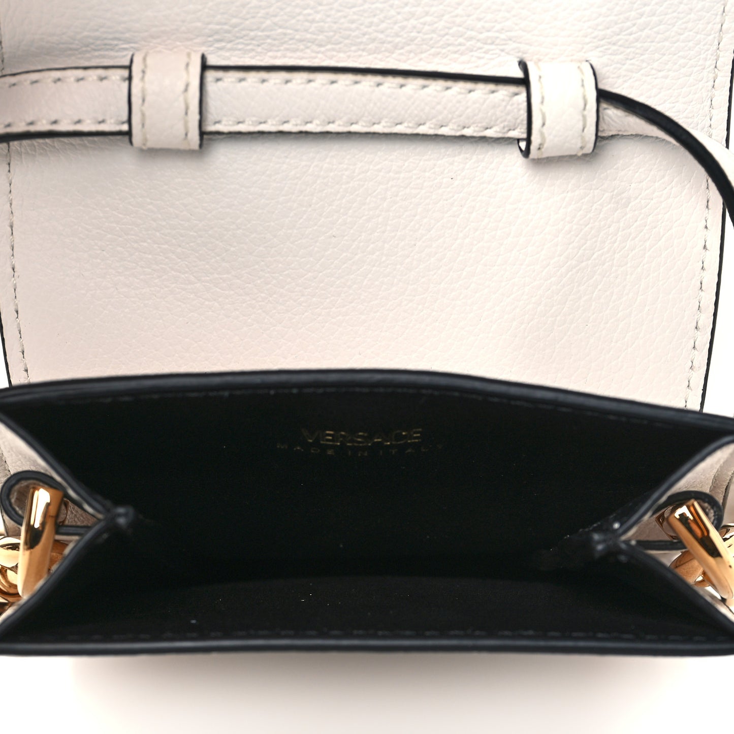 Calfskin La Medusa Chain Crossbody Phone Pouch White