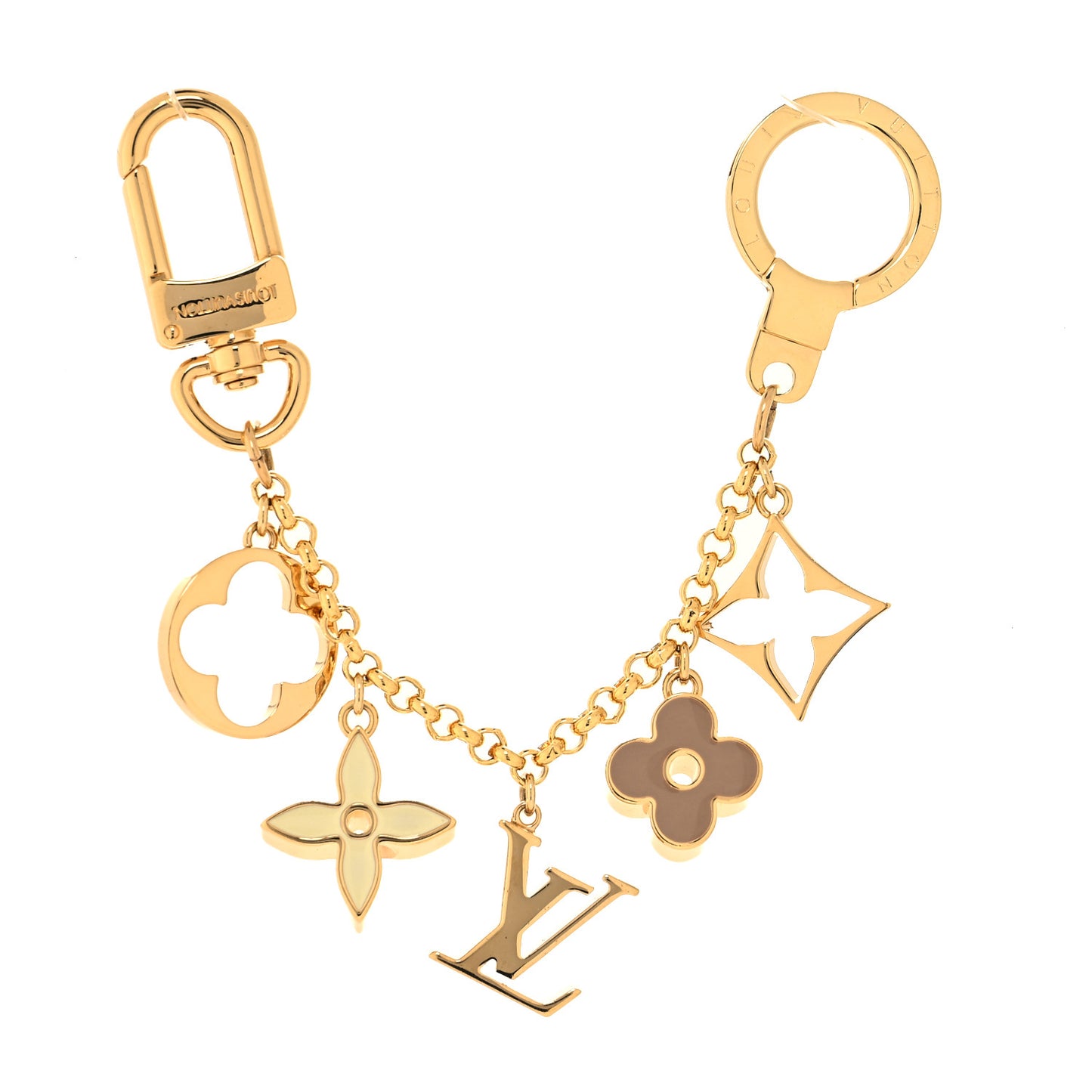 Brass Enamel Fleur De Monogram Bag Charm Chain Gold