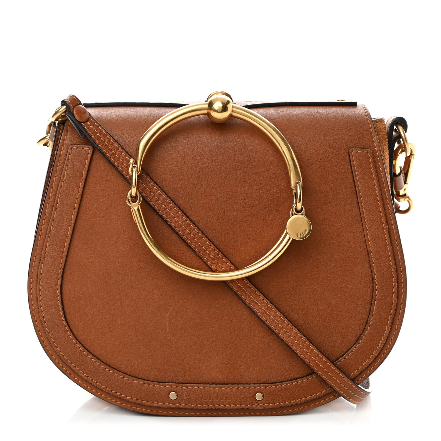 Calfskin Suede Medium Nile Bracelet Bag Caramel