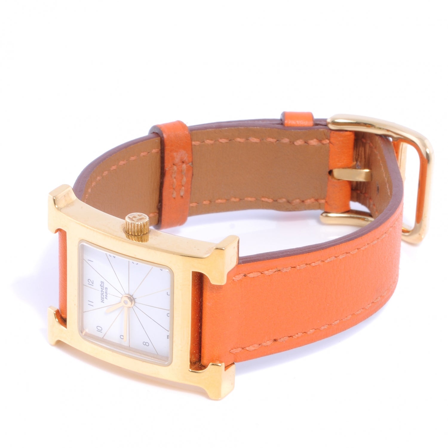 Hermes Stainless Steel Swift 21mm Heure H Hour Quartz Watch Orange 4 of 7