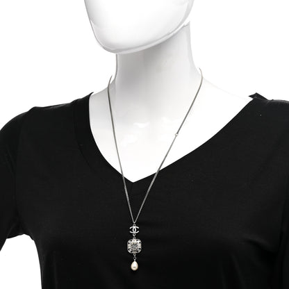 Chanel Crystal Baguette Pearl CC Necklace Silver 2 of 6