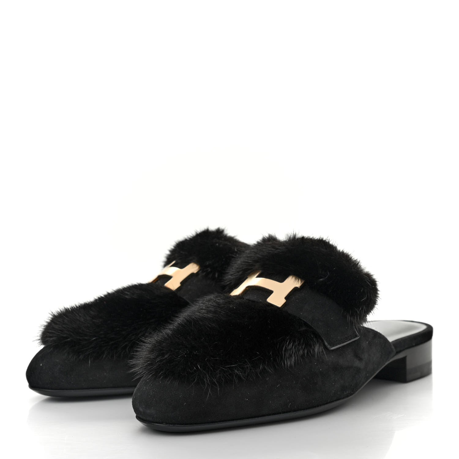 Hermes Mink Fur Suede Goatskin Trocadero Mule 35 Black 3 of 7