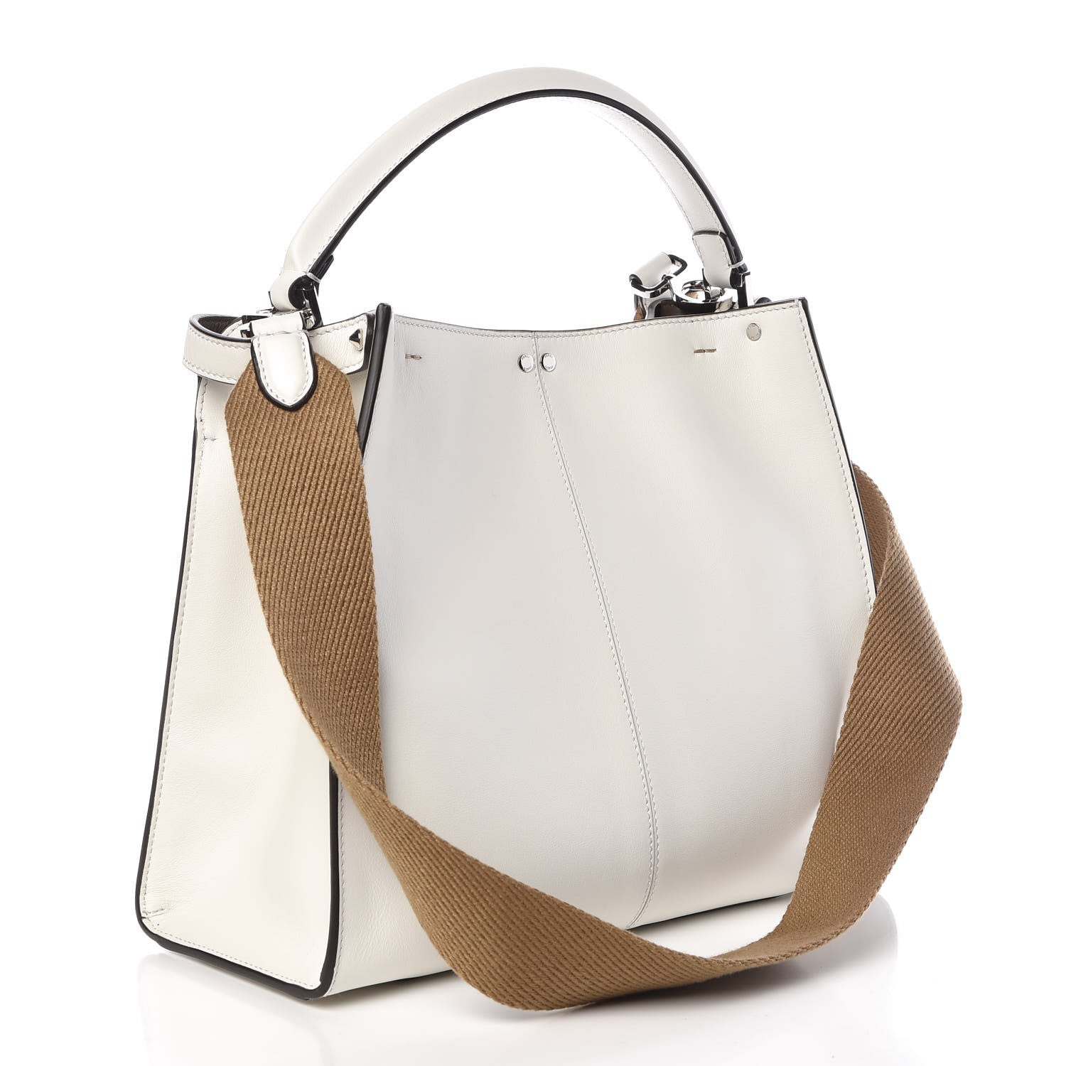 Fendi Vitello Seta Glazed Fabric FF 1974 Medium Peekaboo X-Lite White Ice Mogano Panna 4 of 9