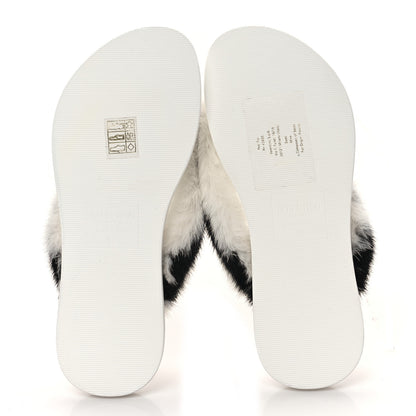 Valentino Garavani Mink Fur Thong Sandals 35 White Black 5 of 8