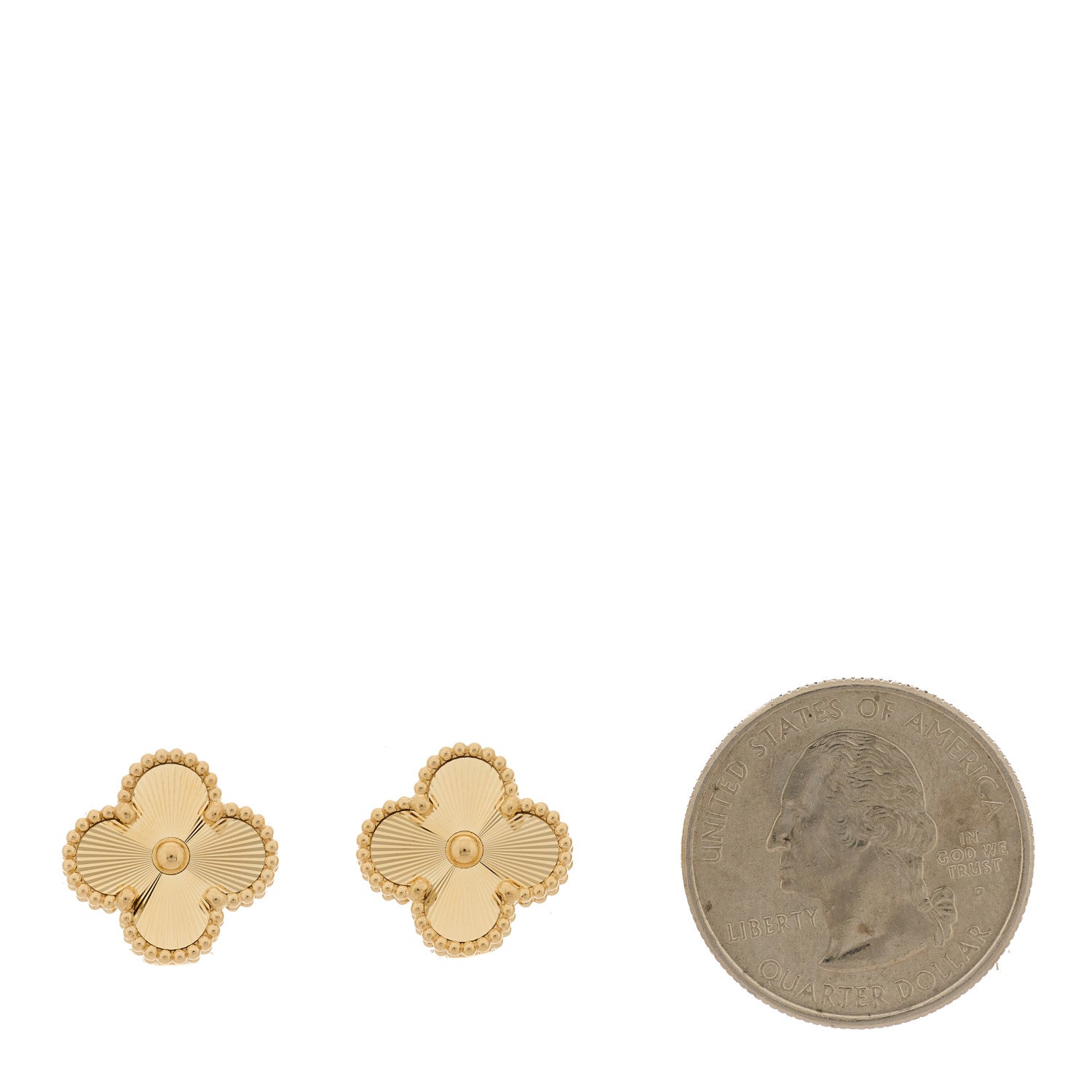 Van Cleef & Arpels 18K Yellow Gold Guilloche Vintage Alhambra Earrings 2 of 5